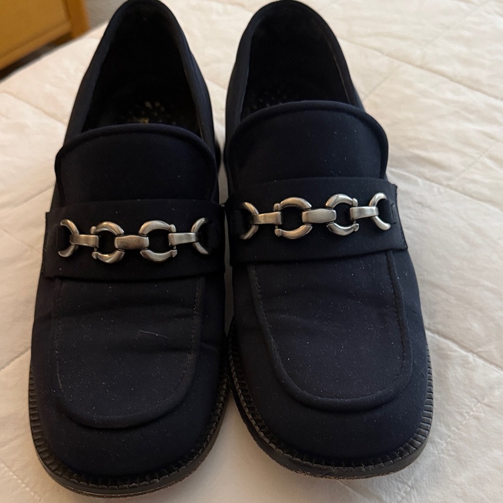 Franco Sarto woman’s  Dark Blue Loafers with Silver Chain